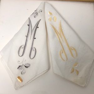 2 VTG Switzerland made Monogram “M”  Delicate Handkerchiefs All Cotton